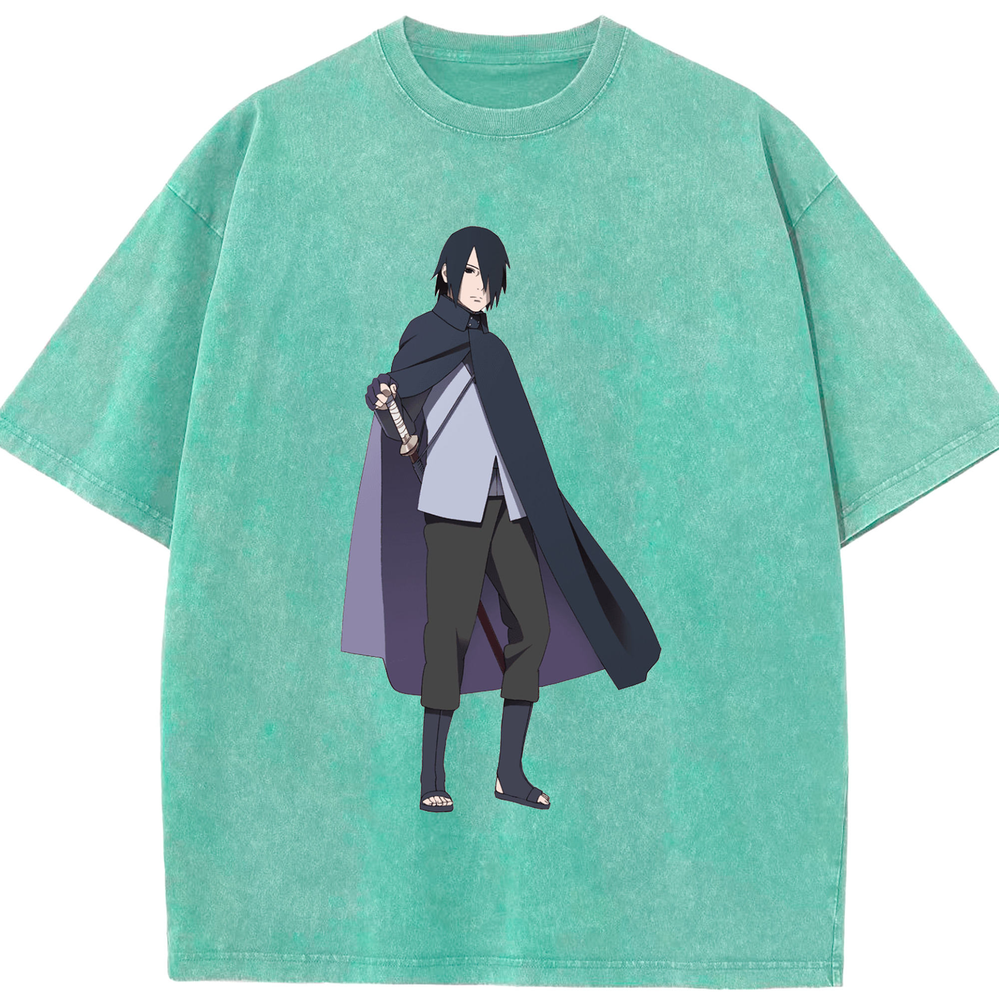 （画像用） NARUTO -ナルト- うちは サスケ Uchiha Sasuke 綿100% ヴィンテージ風 半袖Tシャツ（フロントプリント）